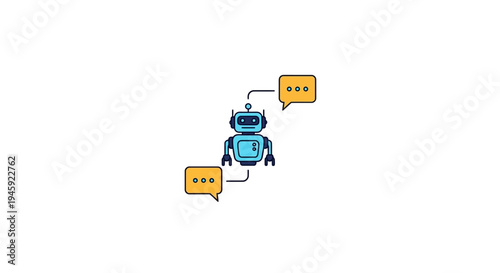 Robot with speech bubbles communicating.