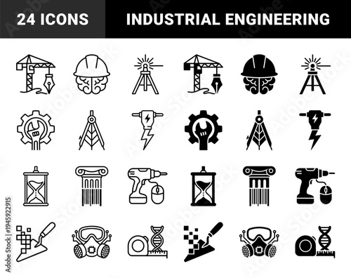 Hybrid industrial construction and engineering symbols merging heavy machinery with human intellect and digital data processing elements