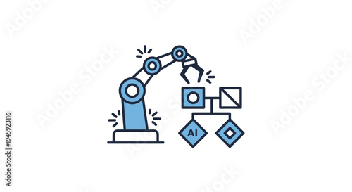 Robotic arm with flowchart diagram.