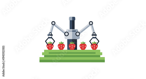 Robotic arms picking strawberries precisely.