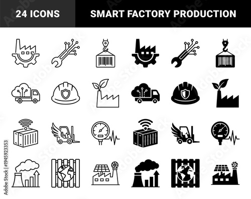 Industrial Smart Manufacturing Symbols Integrating Factory Gear Mechanical Spanner Circuitry and Sustainable Green Energy Production Elements