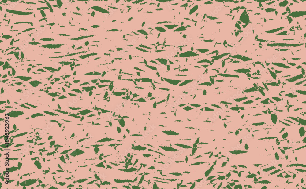 Fototapeta premium An abstract hand-drawn green brush stroke texture on a soft beige pink background, creating an organic feel. Grungy drawing effect