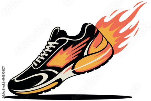 Fiery running shoe with flames a dynamic illustration of speed and energy