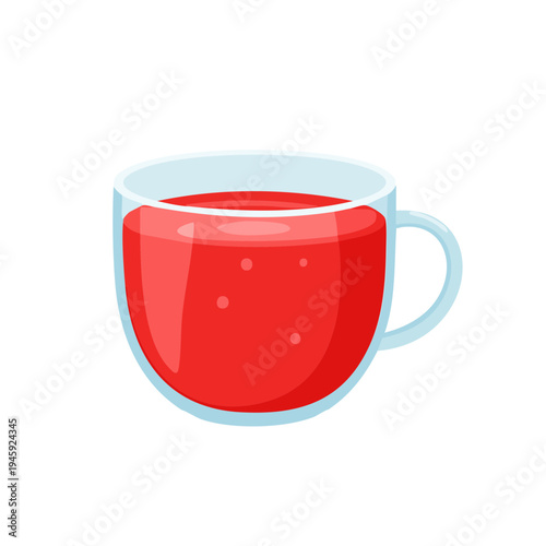 A transparent cup filled with a refreshing red drink, ready to quench thirst. A nice looking drink with bubbles and simple style