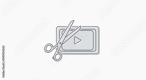 Scissors on video editing icon.