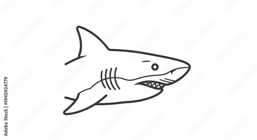 Fototapeta premium Shark Cartoon Line Drawing Illustration.
