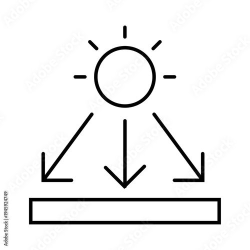 Solar Energy Icon, Solar energy icon Black and white outline vector, Simple outline style. Sun with lightning bolt, technology, nature, eco, ecology, sunlight, environment concept. Thin line symbol.