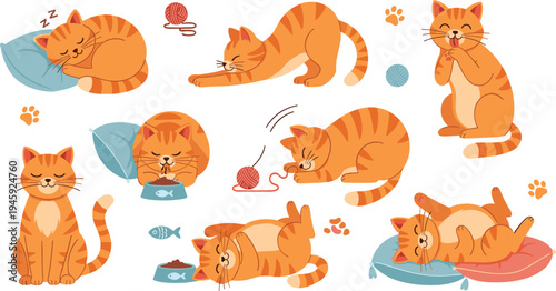 PrintHeCute Ginger Cat Cartoon Activity Collection with Sleeping, Playing