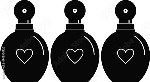 Perfume bottle silhouette, heart symbol design, fragrance packaging artwork, cosmetic branding icon, beauty product illustration, elegant scent container graphic