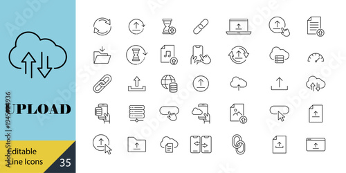 Download icon set. Containing upload, document, link, download file, folder, data icons. Solid icon collection. Download and upload icon buttons set. Download and upload icon. Vector illustration. 