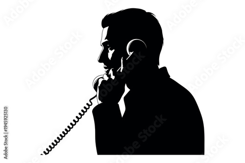Silhouette of a man talking on a vintage rotary phone