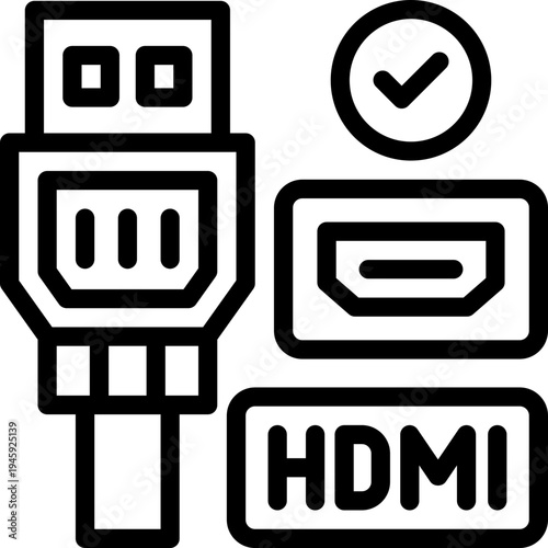 hdmi line icon. Clean and minimalist vector icon for websites, mobile apps, presentations, and logos. Fully scalable and customizable for any project.