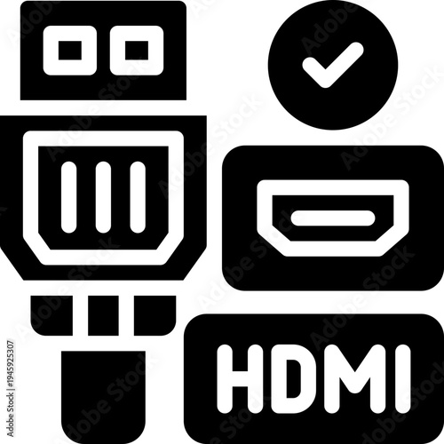 hdmi glyph icon. Strong and solid vector icon for websites, mobile interfaces, presentations, and visual branding. High quality and easy to edit.