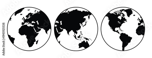 Three Globe Showing Continents of Africa, Asia, and North America