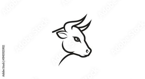 Simple Line Drawing of Cow Head.