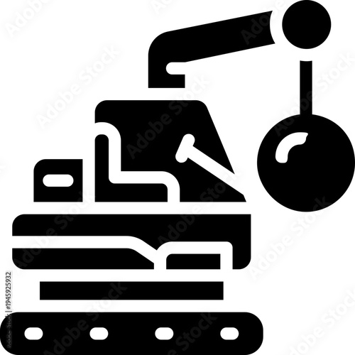 demolition crane glyph icon. Strong and solid vector icon for websites, mobile interfaces, presentations, and visual branding. High quality and easy to edit.