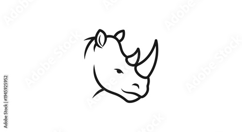 Simple Line Drawing of Rhinoceros Head.