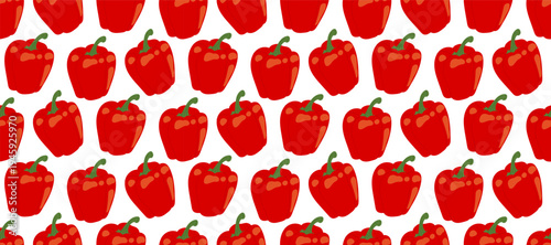 Red Bell Pepper Seamless Pattern, Minimalist Vector Vegetable Background