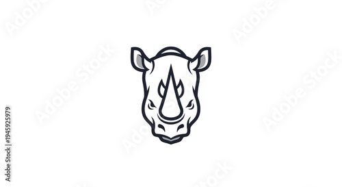 Simple Line Drawing of Rhinoceros Head.