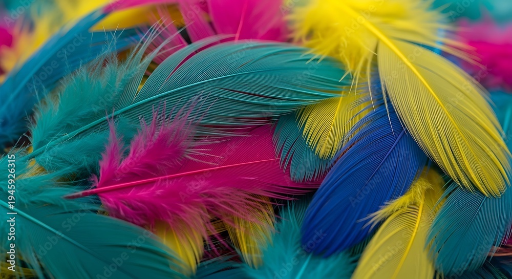 Fototapeta premium Vibrant Colorful Feathers Closeup Texture Background.