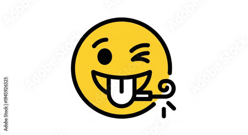 Winking smiling face with tongue out playful emoticon expression yellow background