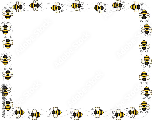 Cute bees border frame on white background page border
