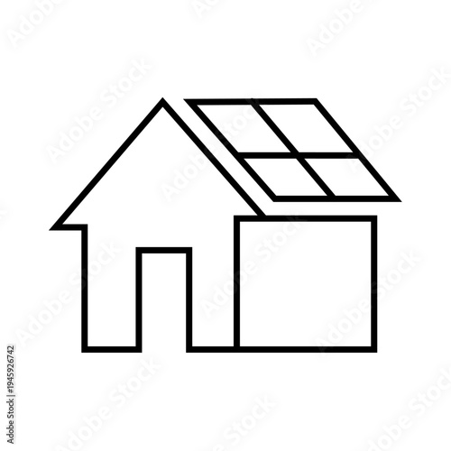 Solar Energy Icon, Solar energy icon Black and white outline vector, Simple outline style. Sun with lightning bolt, technology, nature, eco, ecology, sunlight, environment concept. Thin line symbol.
