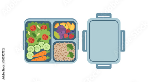 A blue lunch box with healthy food.