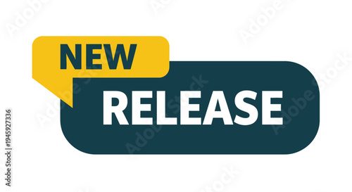 Vector graphic illustration advertising a new product release announcement label in bold colors