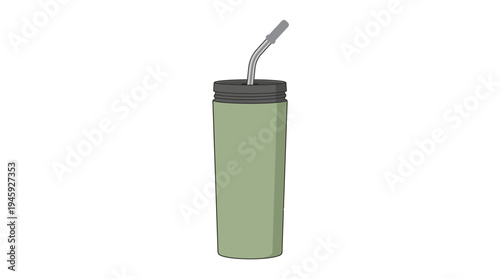 A green insulated tumbler with straw.
