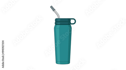 Teal reusable water bottle with straw.