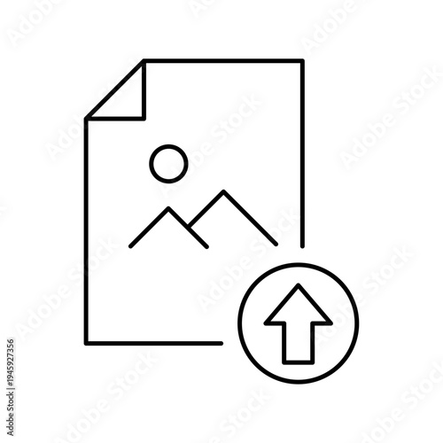 Document Upload Vector Icon. vector illustration computer file and arrow pointer up direction, in upload document icon concept. File upload icon, file upload line art simple line art of file upload.