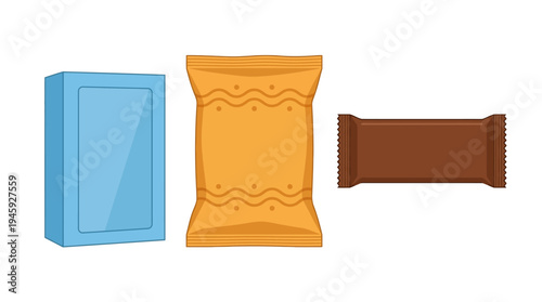 Assorted snack foods on display.