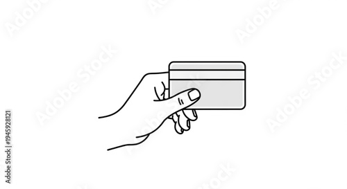 Hand holding a credit card symbolizing online shopping payment and financial transactions with a minimalist line art style