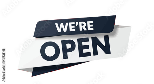 Modern vector graphic illustration announces a business reopening with clear bold lettering against red