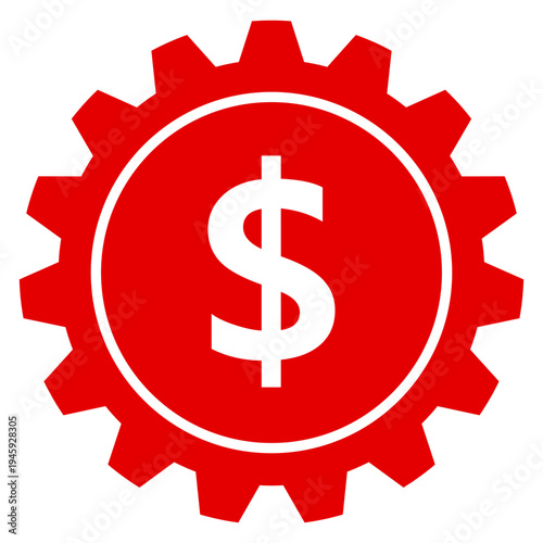 Dollar Währung Finanzen Einstellungen Icon Vektor Grafik Symbol für US Geld und globales Investment auf rotem Zahnrad transparent png