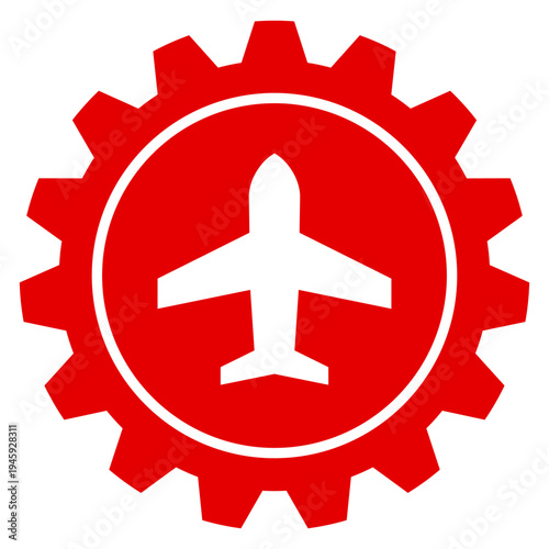 Flugzeug Luftfahrt Transport Einstellungen Icon Vektor Grafik Symbol für Reisen und Logistik auf rotem Zahnrad isoliert transparent png
