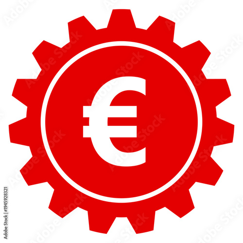 Euro Währung Finanzen Einstellungen Icon Vektor Grafik Symbol für europäisches Geld und Banking auf rotem Zahnrad transparent png