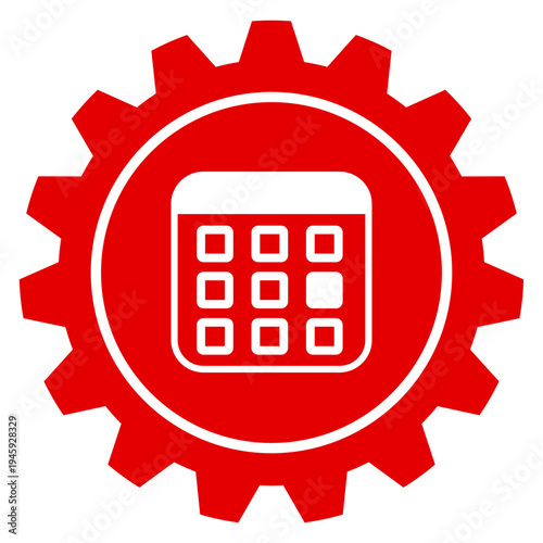 Kalender Terminplanung Zeitmanagement Einstellungen Icon Vektor Grafik Symbol für Organisation auf rotem Zahnrad transparent png Vorlage