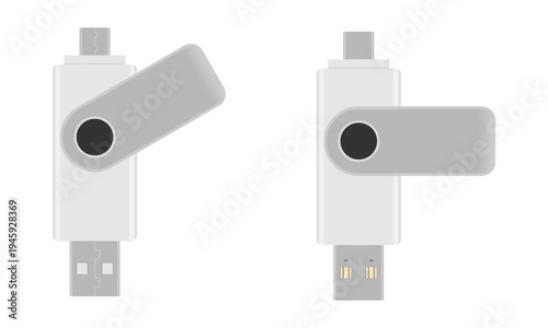 usb flash drive with a connector at the end, vector illustration isolated on white background.