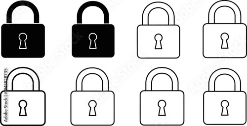 Set of padlock security icons with lock and unlock symbols for web and business safety design