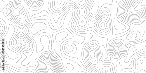Ocean topographic line map with curvy wave isolines vector illustration. Abstract topographic contours map background, Vector contour topographic map. Cartography texture abstract banner use.