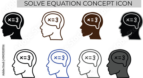 Set of 8 solve equation concept icons vector