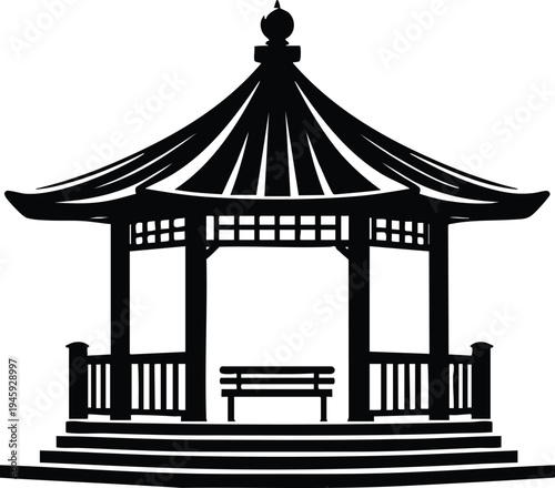 A outdoor wooden gazebo silhouette vector illustration on a white background