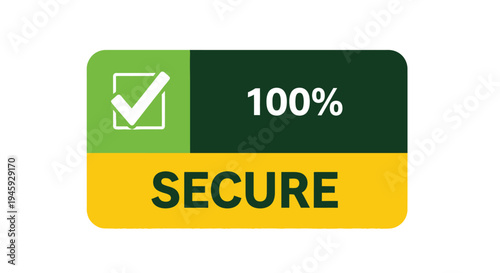 Vector graphic illustration depicting a bright certified badge for one hundred percent security assurance