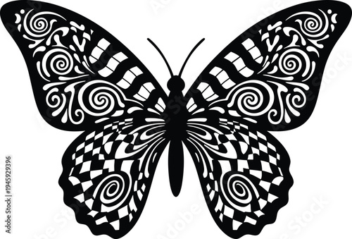 Intricate geometric patterns on a decorative butterfly design