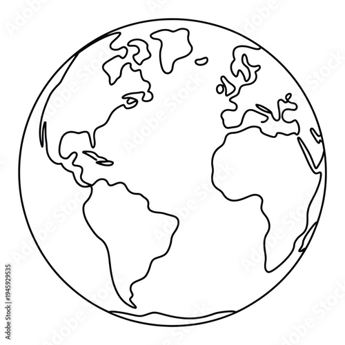 Simple Outline of the Earth Showing Continents and Oceans