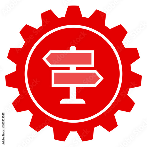 Wegweiser Entscheidung Strategie Einstellungen Icon Vektor Grafik Symbol für Orientierung und Planung auf rotem Zahnrad transparent png Vorlage