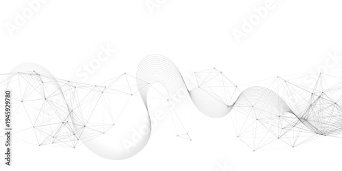 Abstract geometric background with connecting dot and lines with low poly triangle shapes with waves. Mesh Background Vector design digital technology concept Global network connection data structure.