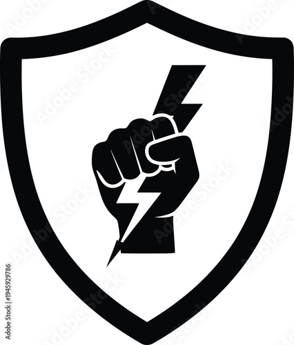 Symbolic graphic of a clenched fist with a lightning bolt representing power and energy